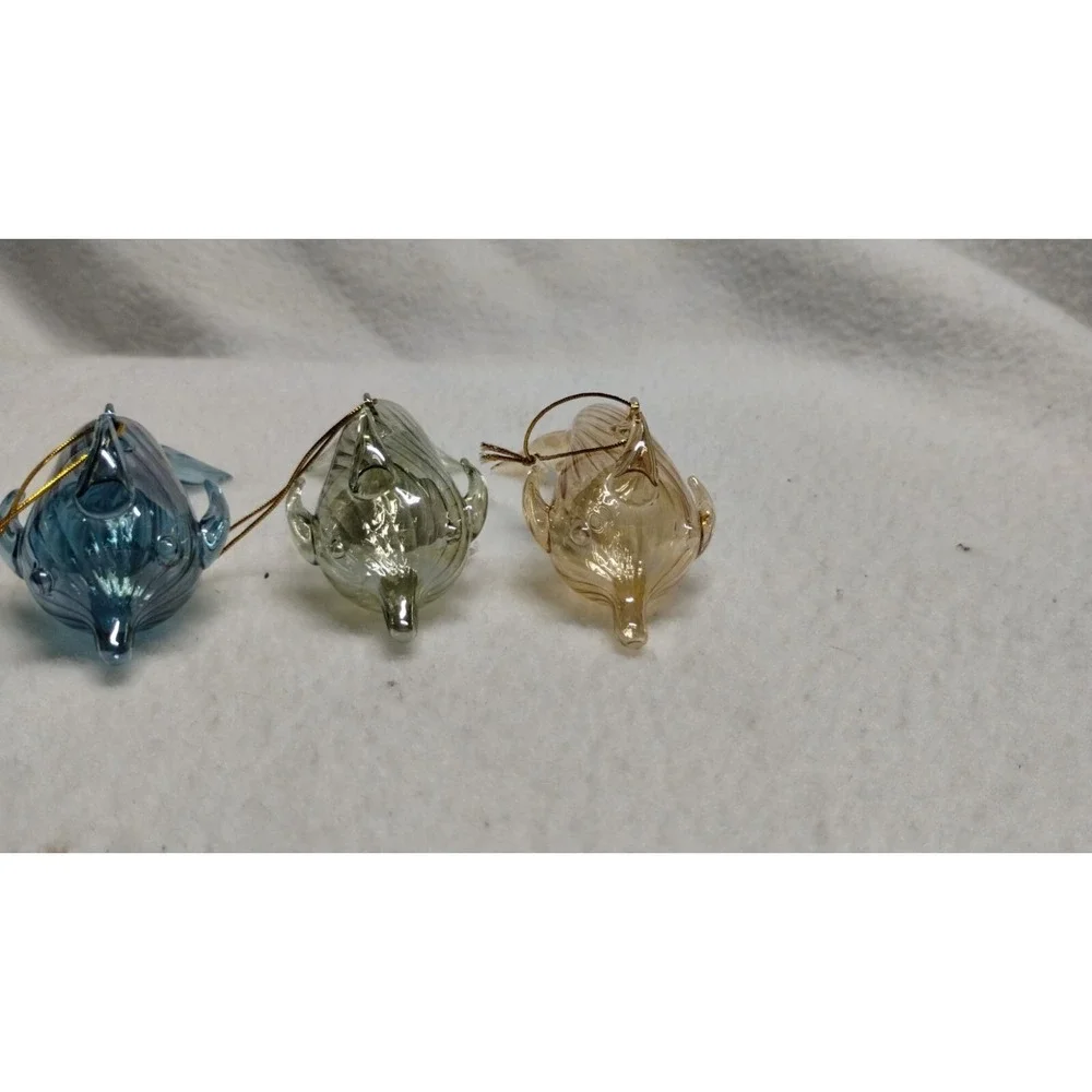 Hand Blown Glass Dolphin‎ Ornaments Set of 3 Iridescent Coastal Decor Nautical